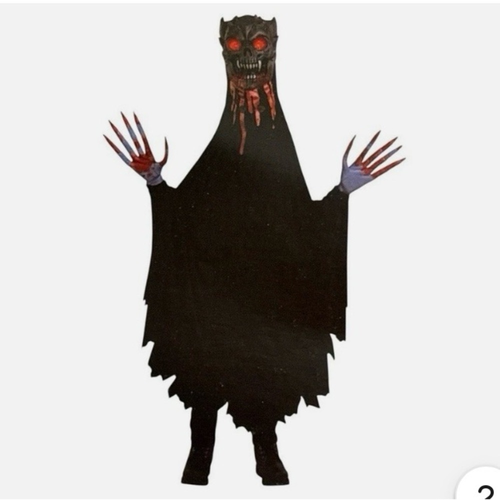 Black and Red Illusion Ghoul child Costume with Light-Up Eyes size medium 8-10